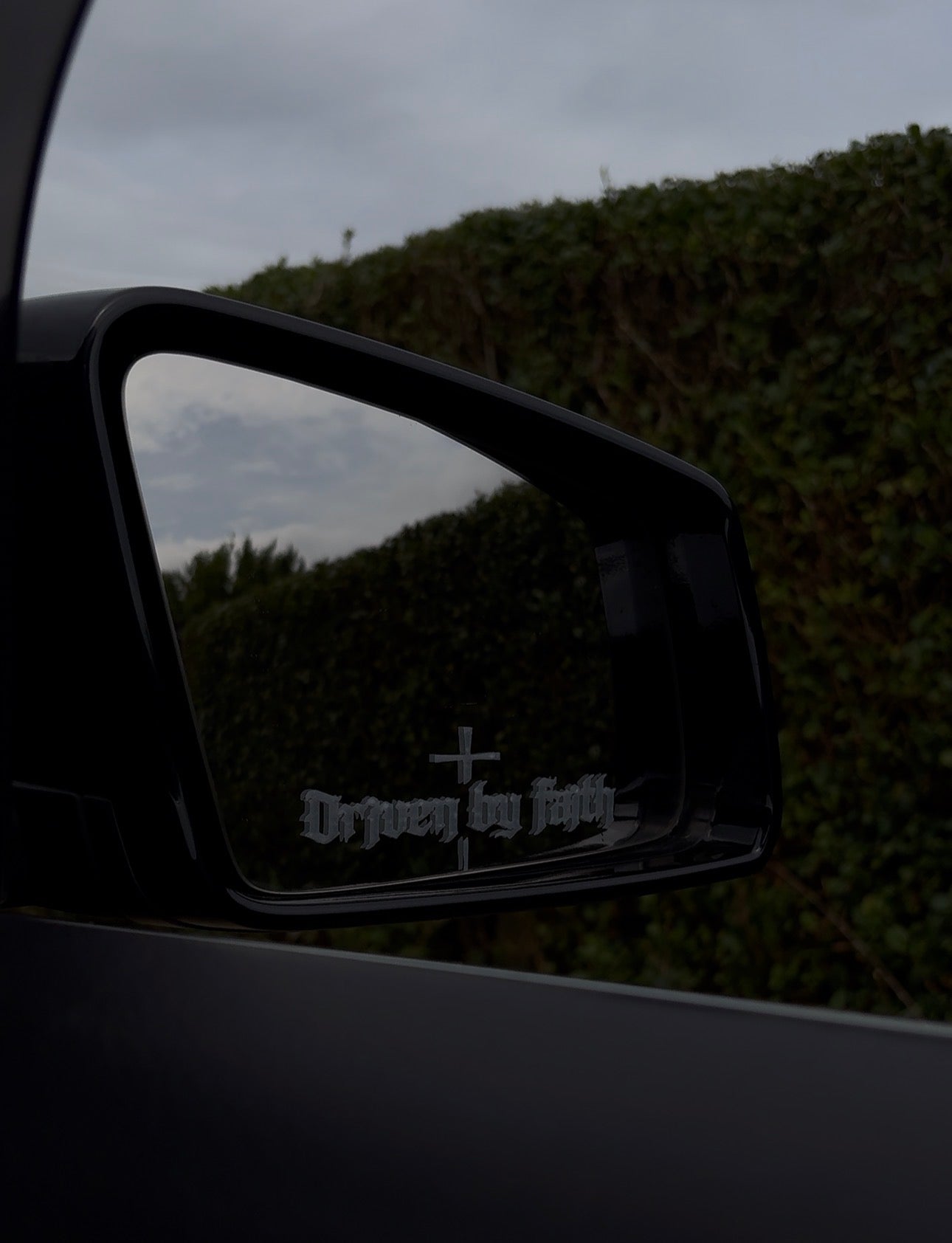 Drivenbyfaith mirror decal