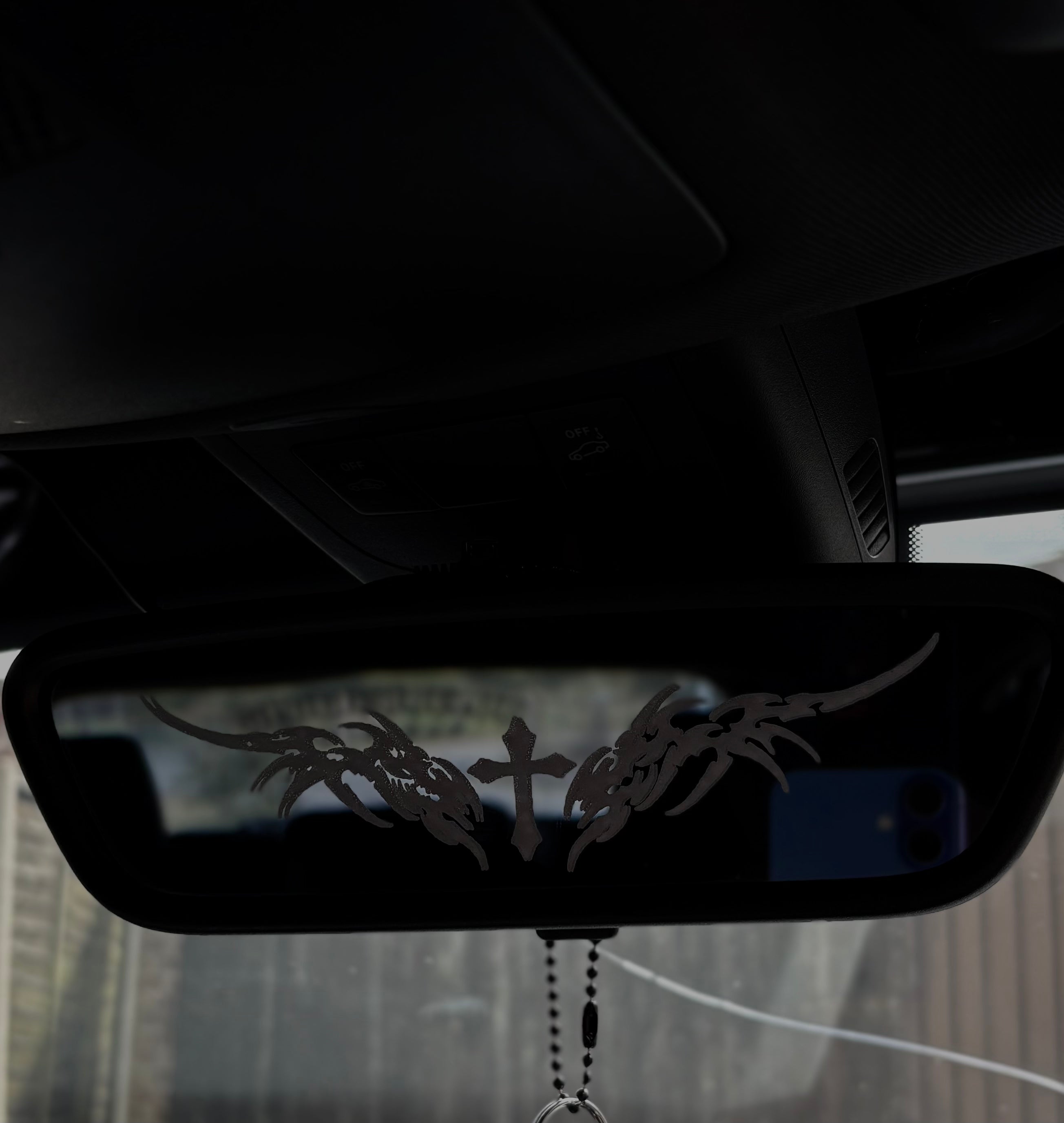 cross engraved mirror decal