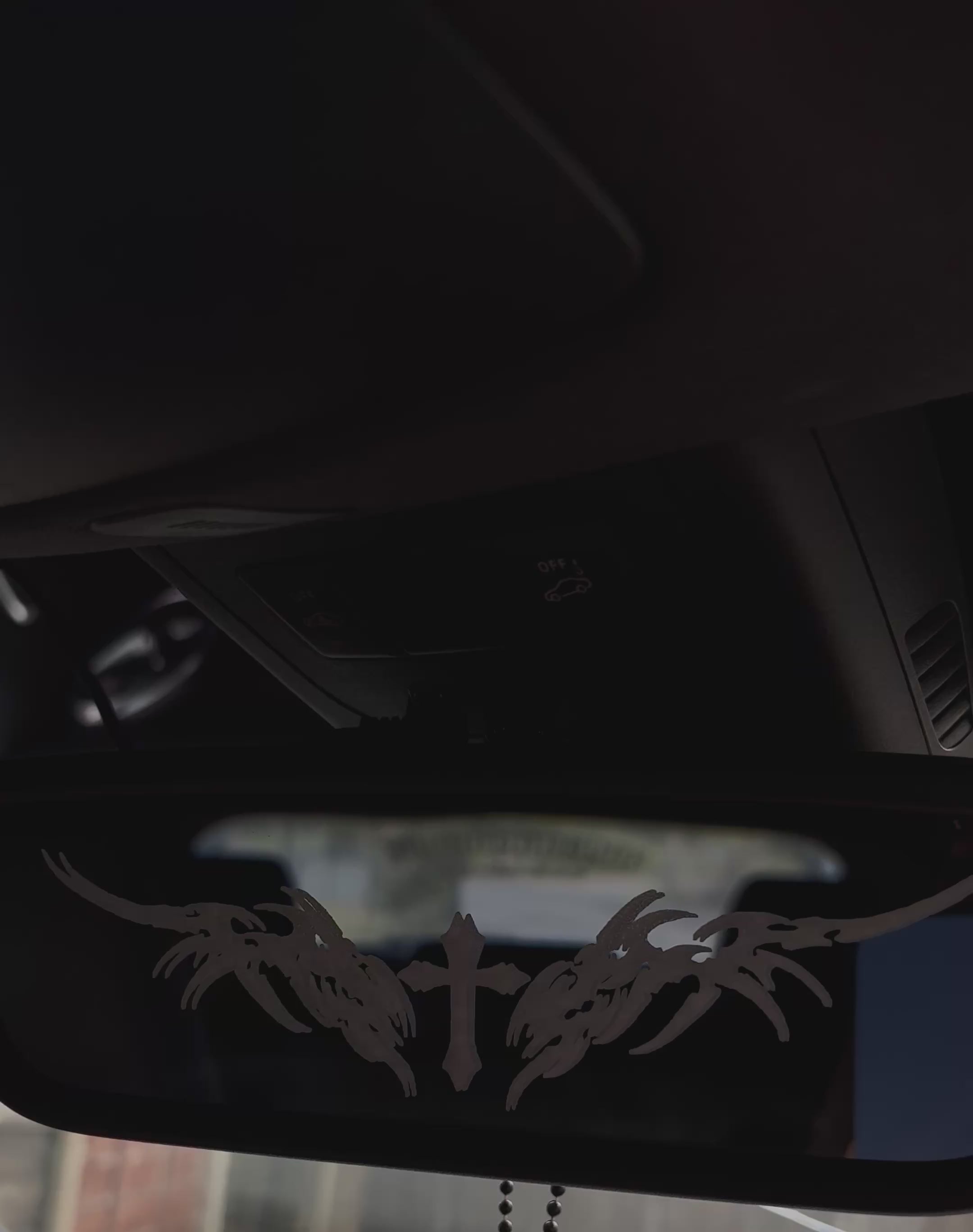 cross engraved mirror decal